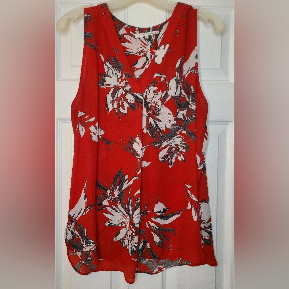 Red and White Floral Blouse size L